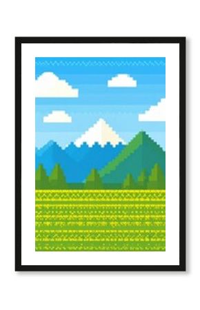 European mountain with cartoon pixelated