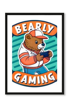 Bearly Gaming Bear Handheld Retro 2000s Y2K. PNG, Print Shirt, Sticker.