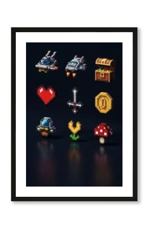 Retro Video Game Pixel Art Icons Collection.