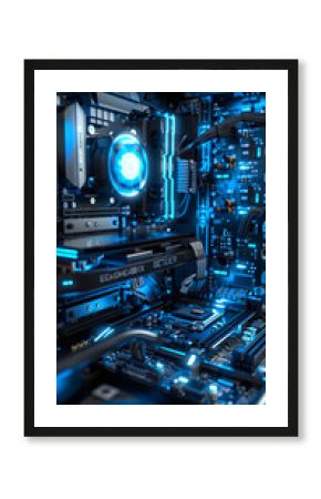 Inside View of a High-tech Glowing PC Tower with Internal Hardware Components Shown